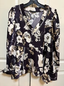 Lumie Neiman Marcus Damen V-Ausschnitt bräunlich lila Top/Bluse Gr. S - Bild 1 von 6