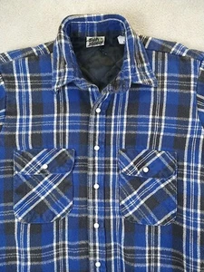 VTG Five Brothers Quilt Lined Flannel Shirt Mens Medium Plaid Shacket Pearl Snap - Picture 1 of 8
