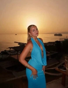 ZARA SS24 BLUE DRAPED HALTER DRESS SIZE L 8342/364 WORN BY LOVE ISLAND MATILDA - Picture 1 of 7