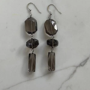 Smoky Quartz Dangle Earrings 925 Sterling Silver - Picture 1 of 4