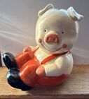 Vintage Hand painted Ceramic Sitting Piggy W/Pants & shoes Penny Coin Bank 4x4x2