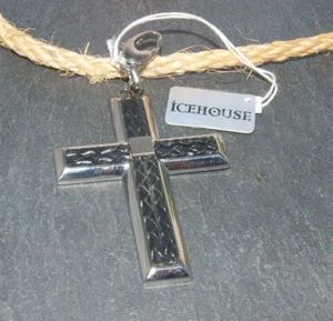 220. sehr großer ICEHOUSE Steel Unisex Kreuz Anhänger schwarzes Leder Karabiner - Bild 1 von 4