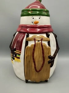 Nonni's Snowman Cookie Jar Hand Painted, Sled, Christmas Holiday 12 Inches Tall - Picture 1 of 9
