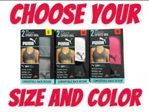PUMA WOMEN'S CONVERTIBLE SEAMLESS SPORTS BRA DRYCELL MOISTURE WICKING 2 PACK - Picture 1 of 6