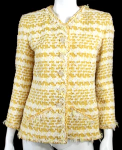 CHANEL $7,950 18S Lemon Yellow White Boucle CC Lucite Button Tweed Jacket 38 - Picture 1 of 7