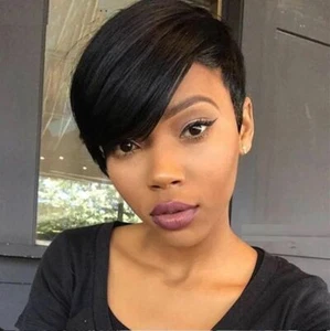 Short Brazilian Hair Pixie Wigs Human hair Natural Black Pixie Cut None Lace USA - Picture 1 of 10