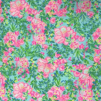 Tela de popelina de algodón Lilly Pulitzer azul marino flamenco afrutado 18" X 57" Foto 1 de 4