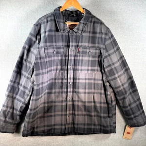 Levi's Buffalo Shirt Jacket Mens 2XL Black Gray Plaid Quilted Lined Button Front - Picture 1 of 11