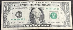 2009 St. Louis $1 Bill Devil 666’s Double 66’s All Even Numbers Note - Picture 1 of 2