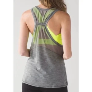 Lululemon “The Circuit Tank” 6 Gris y Amarillo Neón Malla Diseño Espalda Entrecruzada  - Imagen 1 de 12