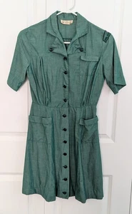 VTG 1960's Girl Scouts USA S/S Button Down green Uniform Pockets 18.5" Pit - Pit - Picture 1 of 15