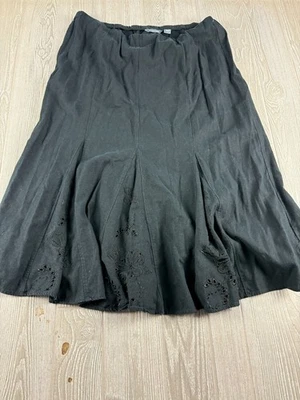 Falda para mujer Hillard & Hanson 2X negra maxi cintura elástica mezcla de lino Foto 1 de 4