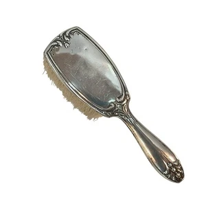 Antique Marked Sterling Silver Baby Brush Horsehair ?) Bristle 1920's Art Deco - Picture 1 of 12