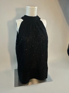 Ann Taylor ärmelloses Spitzenoberteil mit hohem Kragen schwarz Medium - Bild 1 von 6