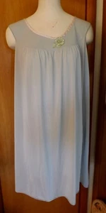 Vtg 1960s Powder Blue Peignoir Nightie Mid Century Nightgown Large Applique Rose - Picture 1 of 7