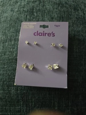 Pendientes Claires de circonita cúbica joyas de plata niñas mujeres pendientes tachuelas Foto 1 de 4