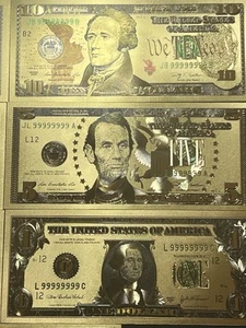 24K Gold Layered U.S. $10 Bill Note – Alexander Hamilton Gold Foil Collectible - Picture 1 of 3