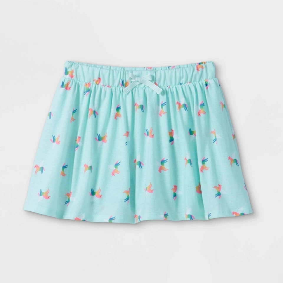 Cat & Jack Girls Pull On Skort Size X-SMALL (4/5) Green W Colorful Unicorns - Image 1 of 1