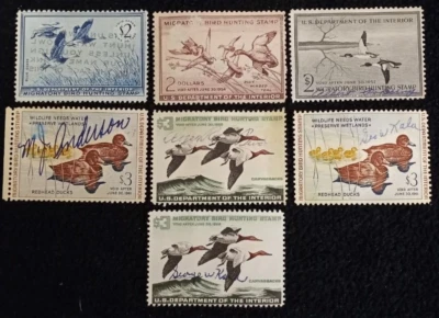 $$$ SALE $$$ 7 Federal Duck Stamps Most Pen Signed (6 Different & 1 Duplicate) - Image 1 of 4