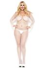 Plus size criss cross fishnet long sleeve crotchless bodystocking