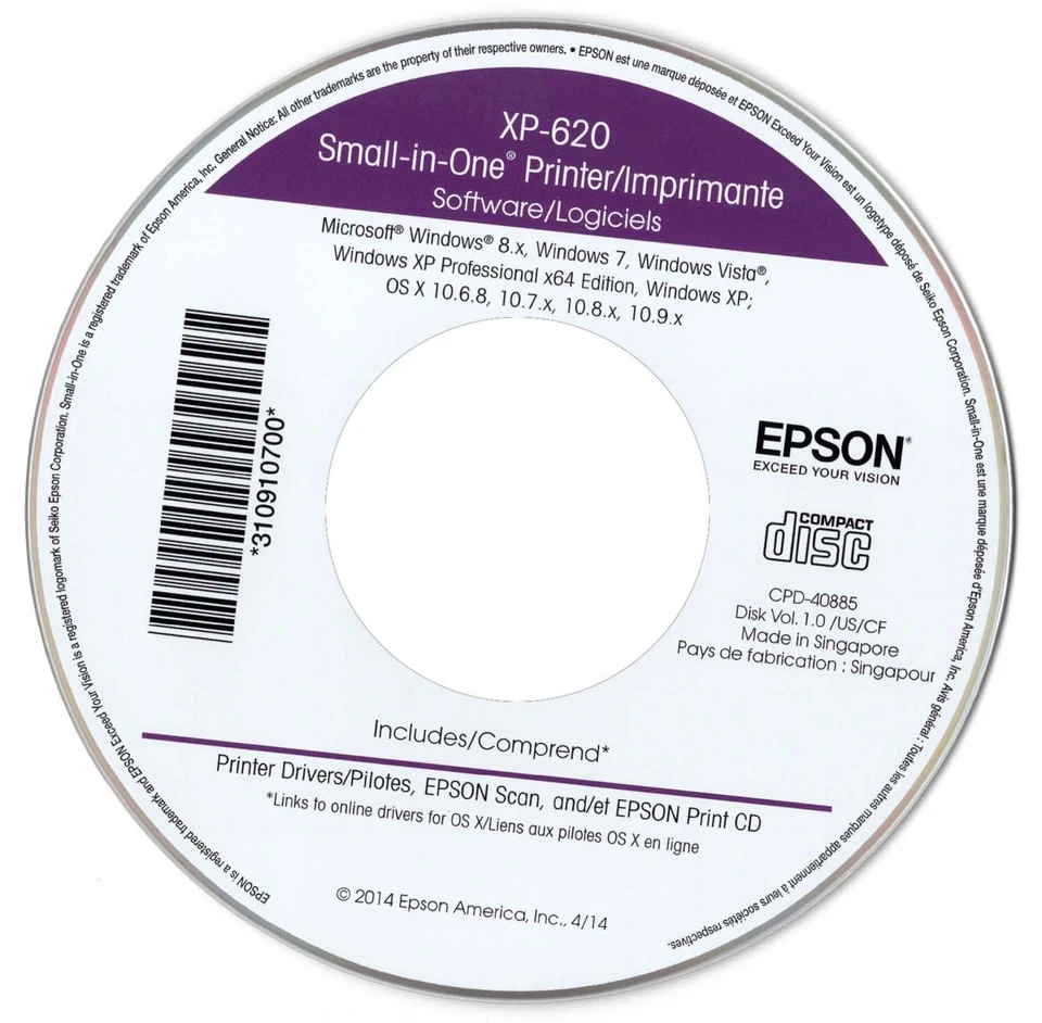 Epson Expression Premium XP-620 Printer Software Driver Setup Install Print CD - Image 1 of 1