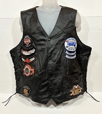 Chaleco de cuero para motocicleta EE. UU. Motociclistas Ropa de ensueño Parches Negro para hombre Talla 54 LEER Foto 1 de 4