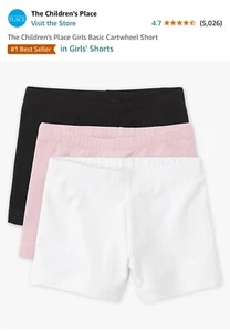 The Children’s Place Girls Cartwheel Shorts Black/Shell/White 3 Pack , 7-8 Years - Picture 1 of 5