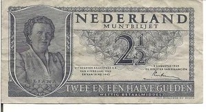 NETHERLANDS, 2 1/2 GULDEN, P#73, 1949 - Picture 1 of 2