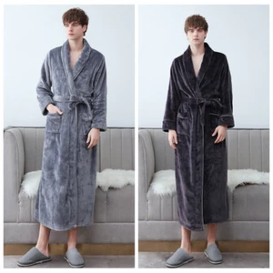 Mens Womens Fleece Gown Long Robe Luxury Lightweight Dressing Winter Black - Picture 1 of 19