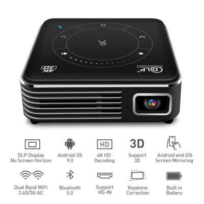 Portable DLP Android Mini Smart Projector 4K Home Theater Android 9 16GB / 32GB - Image 1 of 4
