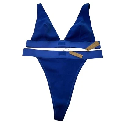 Conjunto de tanga SKIMS algodão costela mergulho bralette + cobalto 4X - Imagem 1 de 4