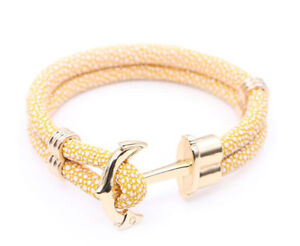 Mens Multilayer Stingray Leather Wrap Rope Anchor Bangle Bracelet Wristband #526