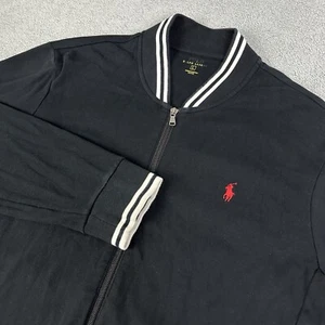 Polo Ralph Lauren Track Jacket Mens Large Double Knit Black Full Zip Red Pony - Picture 1 of 13