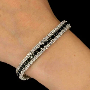 Princess Cut Black &White Diamond Lab Created Tennis Bracelet 14K White Gold Fn - Picture 1 of 1