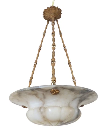 1930 Gorgeous Antique French White Carved Alabaster Pendant Chandelier Ceiling Cover