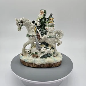 Fitz And Floyd Winter Garden Santa On Horse Musical Here Comes Santa Claus - Picture 1 of 18