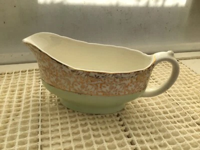 Vintage Midwinter Classic Shape Gravy Boat Mid Century Pastel Green Gold Detail - Image 1 of 4