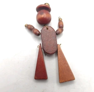 Vintage Mid Century Modern Teak Holz Modernist Brosche Anstecknadel Figur Gelenk - Bild 1 von 6