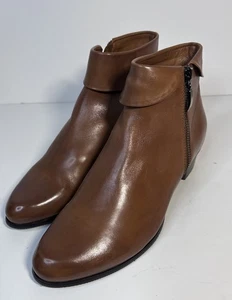 Spring Step Women's Stockholm Leather Ankle Boots Fold-over Cuffs  7.5-8 brown - Picture 1 of 11
