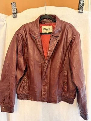 Chaqueta Bomber Wilsons Años 80 Gamuza y Cuero Para Hombre’s 44 Borgoña Cuero Genuino Foto 1 de 4