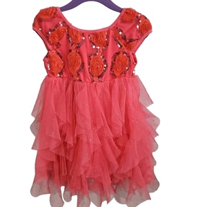 Popatu Kids Size 4T Sleeveless Pink Ruffles And Sequins Tutu Dress Semi Formal - Picture 1 of 6