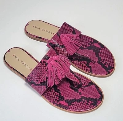 Via Spiga Terrin pink/ black snakeskin suede tassel thong sandals size 11 NEW - Image 1 of 4