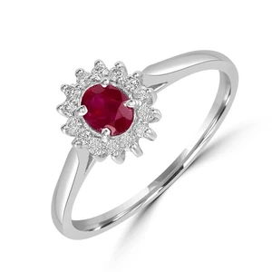 18K White Gold Ruby Diamond Halo Engagement Ring Timeless Fine Jewelry For Women - Picture 1 of 6