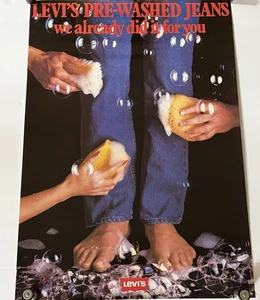 Poster Pubblicitario Vintage 1985 Levi's JEANS PRELAVATO Bolle Negozio 29" x 20,5 - Foto 1 di 6