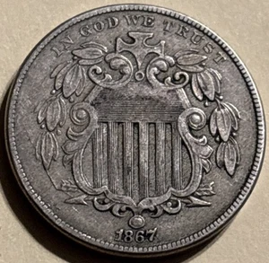 1867 5C No Rays Shield Nickel - Picture 1 of 2