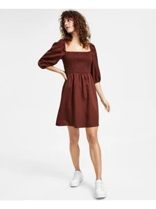 BAR III DRESSES Womens Brown Pullover 3/4 Sleeve Short Fit + Flare Dress M - Picture 1 of 3