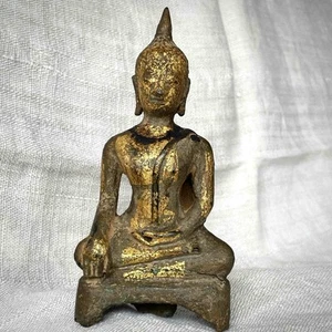 ANTIQUE c.1800 CHINESE or THAI GILT BRONZE BUDDHIST BUDDHA FIGURE / SCULPTURE - Picture 1 of 24