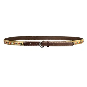 Rainbow Chevron Jute Braided Silver Buckle Brown Genuine Leather Belt 32” - 36” - Picture 1 of 9
