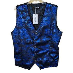 Gilet uomo Zeroyaa Paisley blu metallizzato taglia L formale smoking vestito gilet - Foto 1 di 4