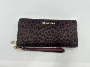Michael Kors Jet Set Large Travel Continental Wristlet Wallet Leopard Calf Hair - Picture 1 of 15